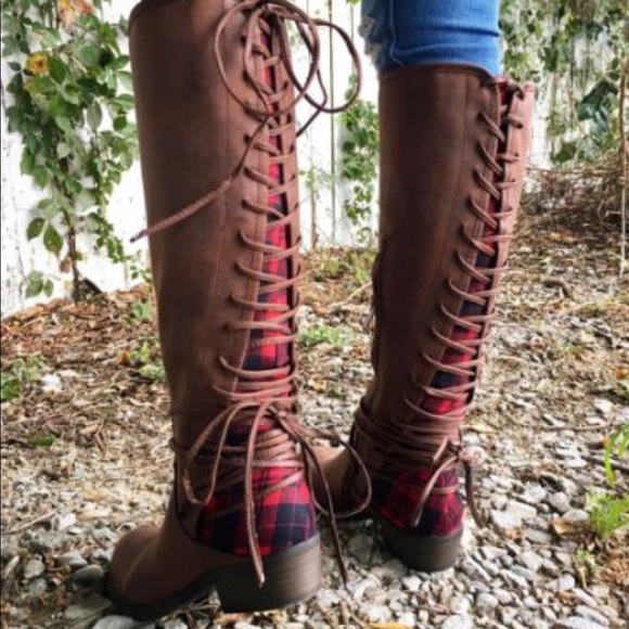 Shoes - Buffalo Plaid Lace Up Boots